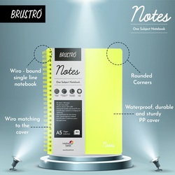 Brustro A5 Ruled Wiro 1 Subject Notebook 70GSM 160pgs Lime Cover